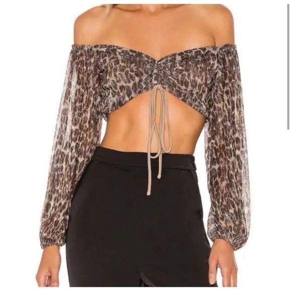 Lovers + Friends | NWT Revolve Hank Metallic Leopard Long Sleeve Crop Top M - Picture 1 of 3